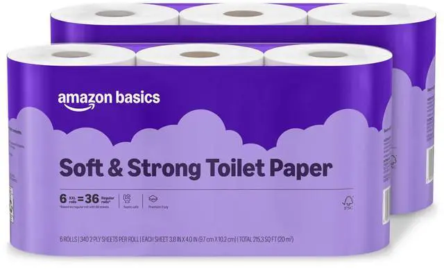 Main image of Soft and Strong 2-Ply Toilet Paper, 12 Ultra Rolls = 48 Regular Rolls, Unscented, 340 Sheet (2 Packs of 6), Packaging May Vary