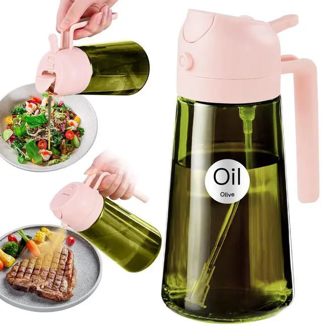 Main image of 16oz/470ml Light-Blocking Dark Oil Sprayer for Cooking, 2 in 1 Olive Oil Dispenser Bottle for Kitchen, Dark Green Glass Oil Bottle, Food-Grade Oil Mister for Air Fryer, BBQ (PeachPink)