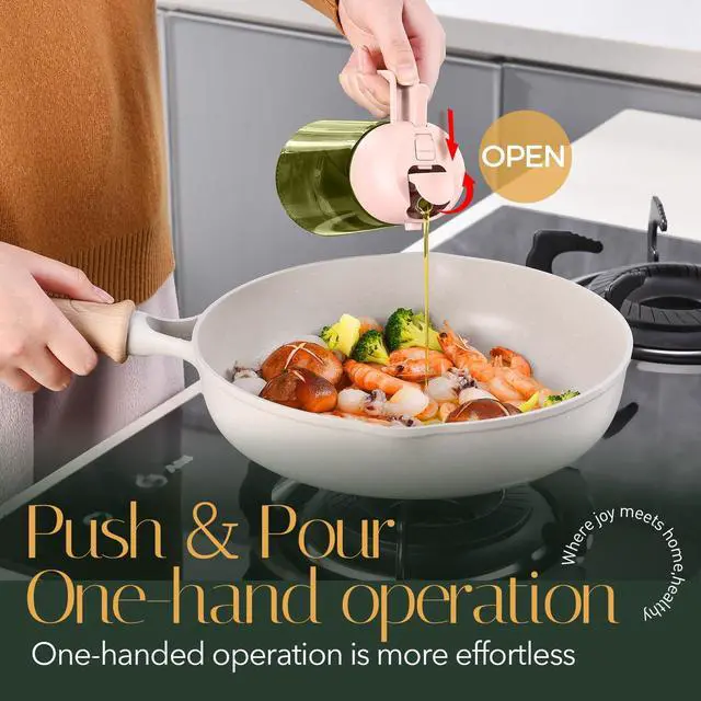 Alt view image 5 of 7 - 16oz/470ml Light-Blocking Dark Oil Sprayer for Cooking, 2 in 1 Olive Oil Dispenser Bottle for Kitchen, Dark Green Glass Oil Bottle, Food-Grade Oil Mister for Air Fryer, BBQ (PeachPink)