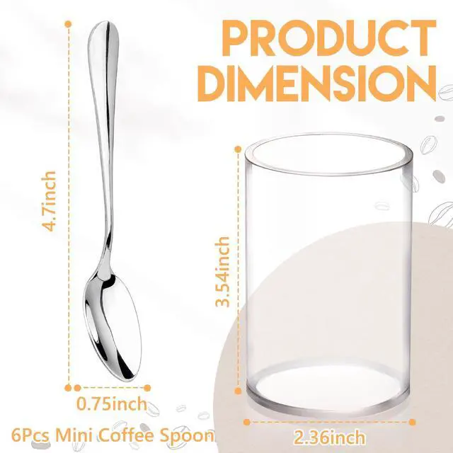 Alt view image 2 of 7 - 6 Pcs Mini Coffee Spoons with Holder 4.7 inch Demitasse Espresso Stainless Steel Spoons Silver with Acrylic Cylinder Holder for Coffee Bar Home Tea Party (6)