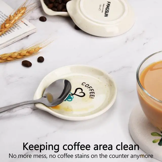 Alt view image 2 of 7 - Coffee Spoon Rest, 3.5 Inch Ceramic Spoon Holder for Coffee Bar Accessories, Small Teaspoon Rest for Cafe Station Decor, Cute Farmhouse Cafe Bar Decor for Countertop, White
