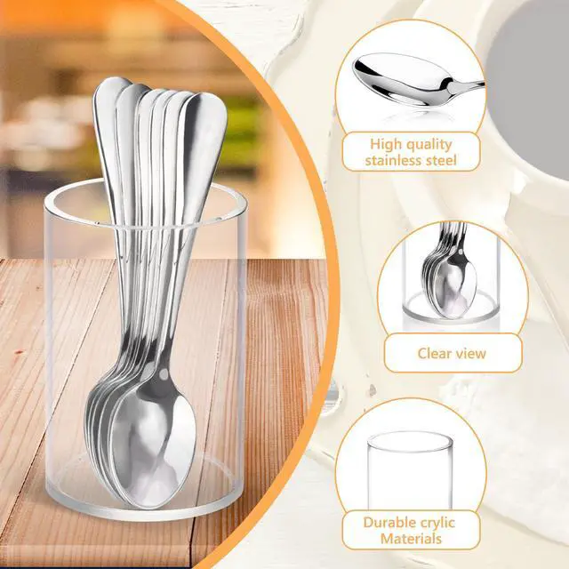 Alt view image 3 of 7 - 6 Pcs Mini Coffee Spoons with Holder 4.7 inch Demitasse Espresso Stainless Steel Spoons Silver with Acrylic Cylinder Holder for Coffee Bar Home Tea Party (6)