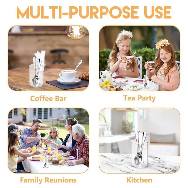 Alt view image 4 of 7 - 6 Pcs Mini Coffee Spoons with Holder 4.7 inch Demitasse Espresso Stainless Steel Spoons Silver with Acrylic Cylinder Holder for Coffee Bar Home Tea Party (6)