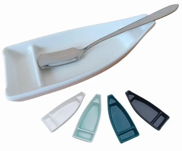 Main image of Coffee Stirring Spoon and Rest for Coffee Bar Accessories, Small Spoon Rest for Coffee Station, Coffee Spoon Holder for Coffee Bar Tea Spoon Teaspoon Rest, 1 PC (Oar Spoon with White Boat Rest)