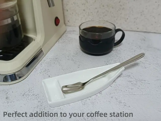 Alt view image 2 of 7 - Coffee Stirring Spoon and Rest for Coffee Bar Accessories, Small Spoon Rest for Coffee Station, Coffee Spoon Holder for Coffee Bar Tea Spoon Teaspoon Rest, 1 PC (Oar Spoon with White Boat Rest)