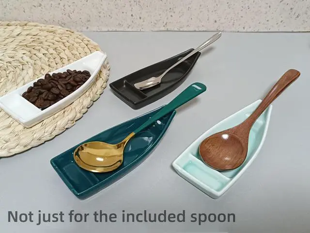 Alt view image 7 of 7 - Coffee Stirring Spoon and Rest for Coffee Bar Accessories, Small Spoon Rest for Coffee Station, Coffee Spoon Holder for Coffee Bar Tea Spoon Teaspoon Rest, 1 PC (Oar Spoon with White Boat Rest)