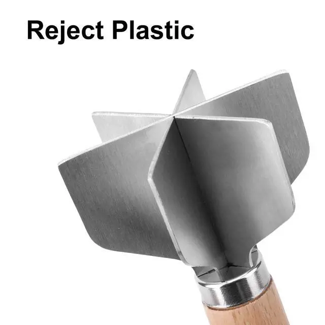 Alt view image 3 of 7 - Stainless Steel Meat Chopper, 28x7cm/11x2.76in 6-Blade Multi-Functional Stainless Steel Meat Masher Ground Beef Chopper Tool with Wooden Handle for Home Kitchen Meal Preparation