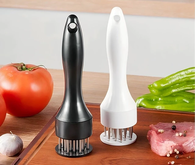 Alt view image 5 of 7 - 1 Pair Meat Tenderizer Tool, Black and White, with 21 Ultra Sharp Stainless Steel Needle Blades, Profession Kitchen Gadgets