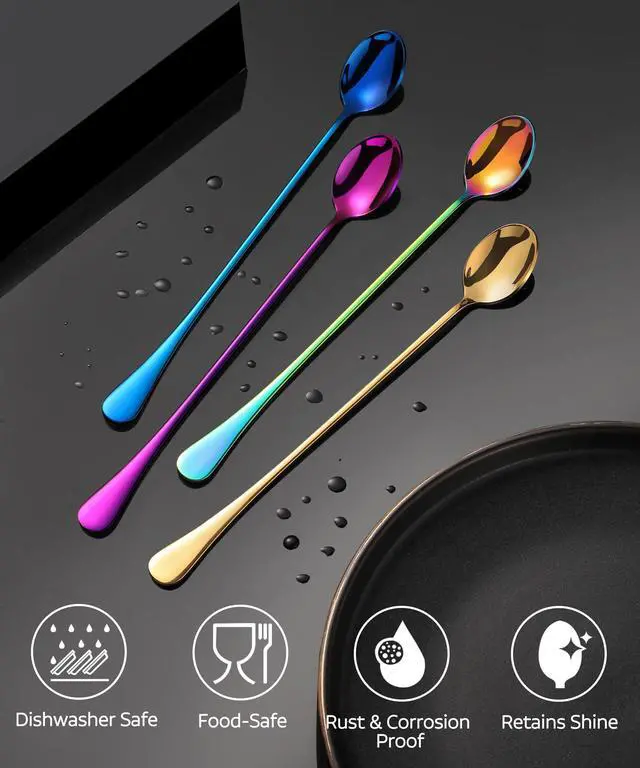 Alt view image 3 of 6 - 9.5" Long Spoons for Ice Tea ice Cream Coffee Stirring Stainless Steel 4 Pc