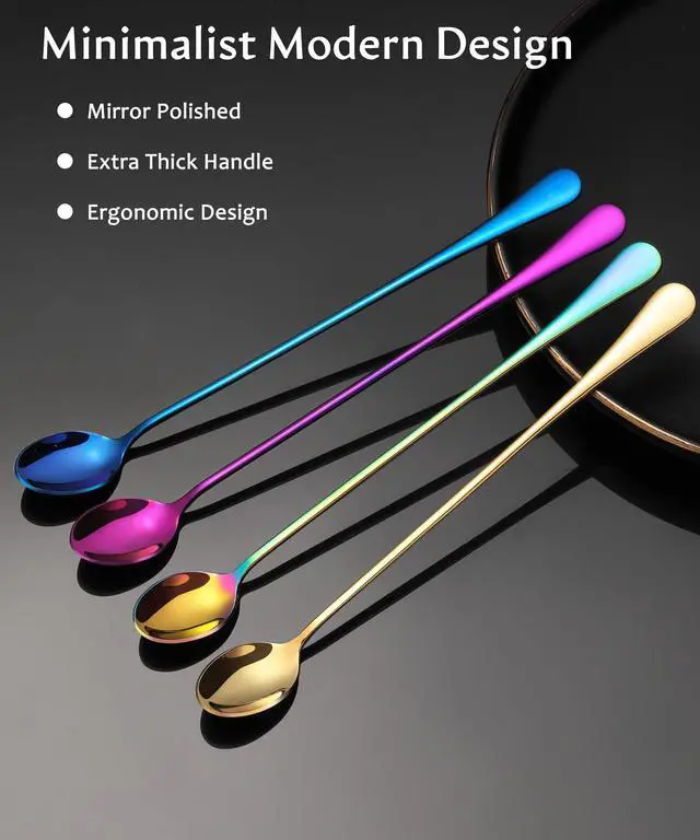 Alt view image 6 of 6 - 9.5" Long Spoons for Ice Tea ice Cream Coffee Stirring Stainless Steel 4 Pc