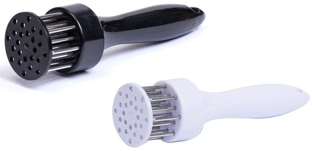 Alt view image 3 of 7 - 1 Pair Meat Tenderizer Tool, Black and White, with 21 Ultra Sharp Stainless Steel Needle Blades, Profession Kitchen Gadgets