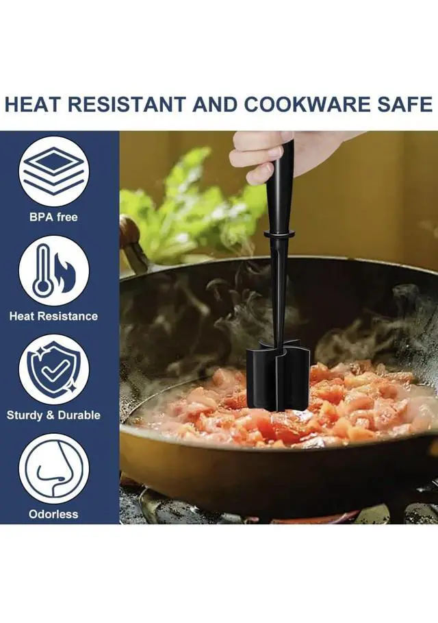Alt view image 5 of 7 - Meat Chopper, 5 Curve Blades Ground Beef Masher, Heat Resistant Meat Masher Tool for Hamburger Meat, Ground Beef, Turkey and More, Nylon Hamburger Chopper Utensil Non-scratch Utensils