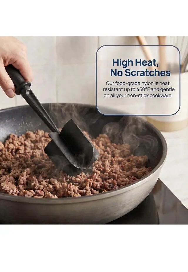 Alt view image 6 of 7 - Meat Chopper, 5 Curve Blades Ground Beef Masher, Heat Resistant Meat Masher Tool for Hamburger Meat, Ground Beef, Turkey and More, Nylon Hamburger Chopper Utensil Non-scratch Utensils