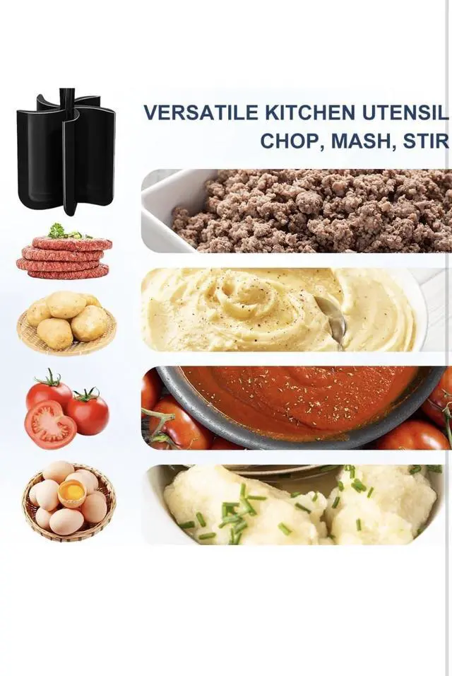 Alt view image 4 of 7 - Meat Chopper, 5 Curve Blades Ground Beef Masher, Heat Resistant Meat Masher Tool for Hamburger Meat, Ground Beef, Turkey and More, Nylon Hamburger Chopper Utensil Non-scratch Utensils