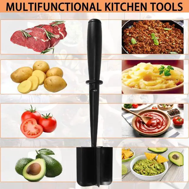 Alt view image 4 of 7 - Meat Chopper, Premium Heat Resistant Meat Masher, 5 Blades Ground Beef Masher, Dishwasher Safe, Non Stick Hamburger Smasher, Nylon Potato Masher, Black