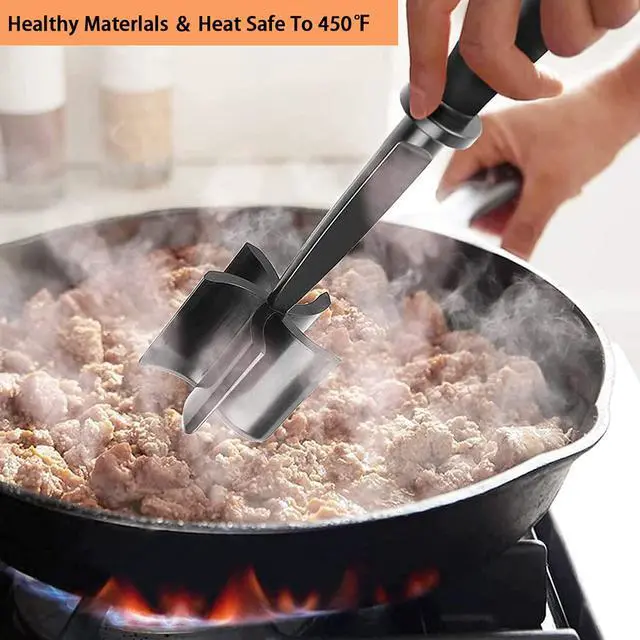 Alt view image 6 of 7 - Meat Chopper, Premium Heat Resistant Meat Masher, 5 Blades Ground Beef Masher, Dishwasher Safe, Non Stick Hamburger Smasher, Nylon Potato Masher, Black