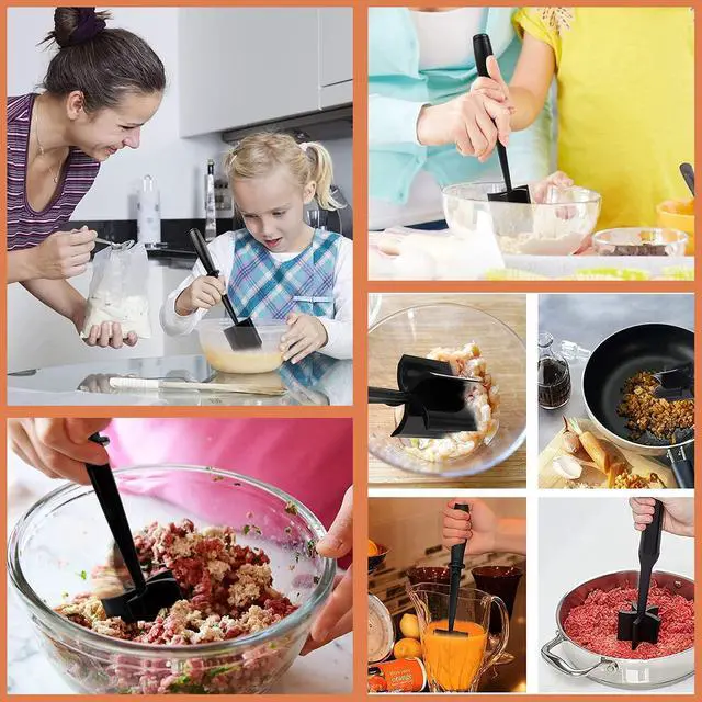 Alt view image 7 of 7 - Meat Chopper, Premium Heat Resistant Meat Masher, 5 Blades Ground Beef Masher, Dishwasher Safe, Non Stick Hamburger Smasher, Nylon Potato Masher, Black