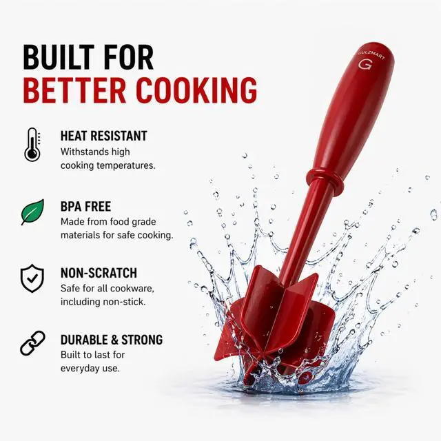 Alt view image 6 of 7 - Meat Chopper for Ground Beef, Heat Resistant Nylon Hamburger Chopper, Ground Meat Smasher, Non-Stick Safe Meat Masher & Vegetable Chopper, Ergonomic Handle Kitchen Tool, Dishwasher Safe, (Red)