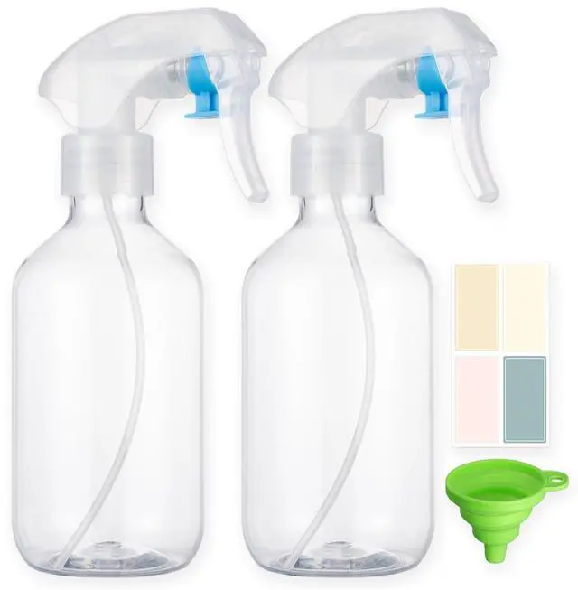 Main image of Leakproof Spray Bottle 2 Pack 10 oz, Ultra Fine Mist Sprayer | PET Plastic, 300ml Each, Safety Lock Clip, Leak Proof, For Hair Styling, Plant Misting, Cleaning, Refillable