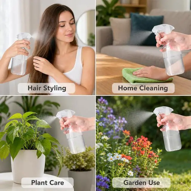 Alt view image 6 of 6 - Leakproof Spray Bottle 2 Pack 10 oz, Ultra Fine Mist Sprayer | PET Plastic, 300ml Each, Safety Lock Clip, Leak Proof, For Hair Styling, Plant Misting, Cleaning, Refillable