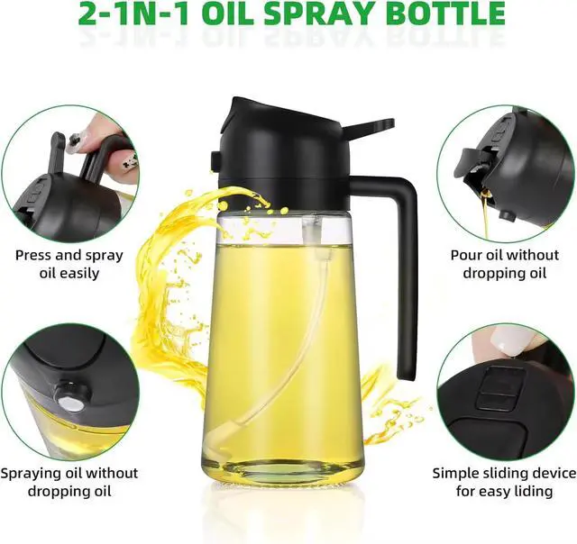 Alt view image 5 of 7 - Glass Oil Sprayer & Dispenser 16oz Premium 2-in-1 Olive Oil Bottle for Cooking, Salad & Air Fryer, Leakproof Design with 2 Silicone Brushes| Smart Kitchen Gadget
