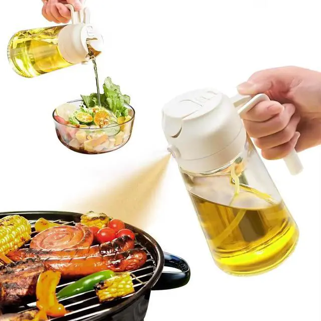 Main image of Glass Oil Sprayer & Dispenser 16oz Premium 2-in-1 Olive Oil Bottle for Cooking, Salad & Air Fryer, Leakproof Design with 2 Silicone Brushes| Smart Kitchen Gadget
