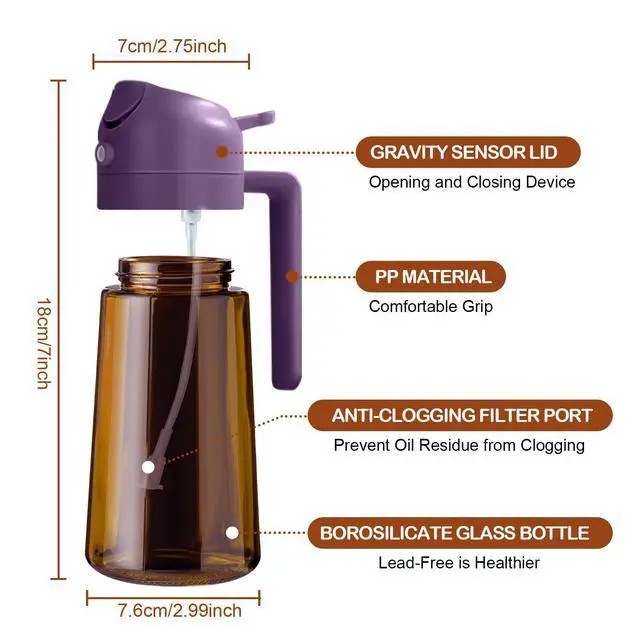 Alt view image 2 of 7 - 16oz/470ml Dark Brown Oil Sprayer for Cooking (Purple)