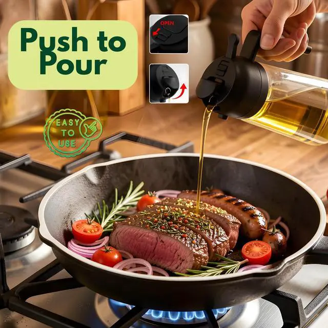 Alt view image 7 of 7 - Glass Olive Oil Sprayer for Cooking 16oz/470ml Transparent 2-in-1 Glass Oil Sprayer & Dispenser with 9 Labeled Stickers, Kitchen Gadgets & Air Fryer Accessories, Olive Oil Dispenser Black