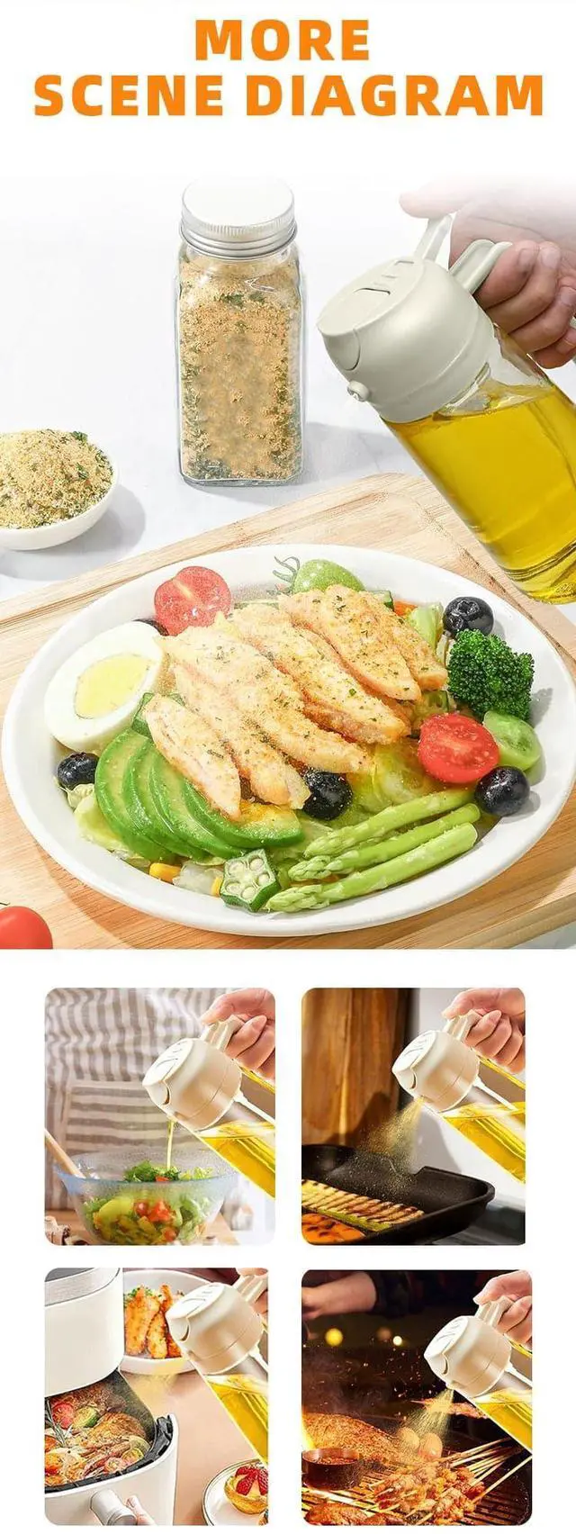 Alt view image 6 of 7 - 2 in 1 Olive Oil Sprayer for Cooking, Glass Oil Spray Bottle for Air Fryer, BBQ, Kitchen Oil Dispenser 470ml