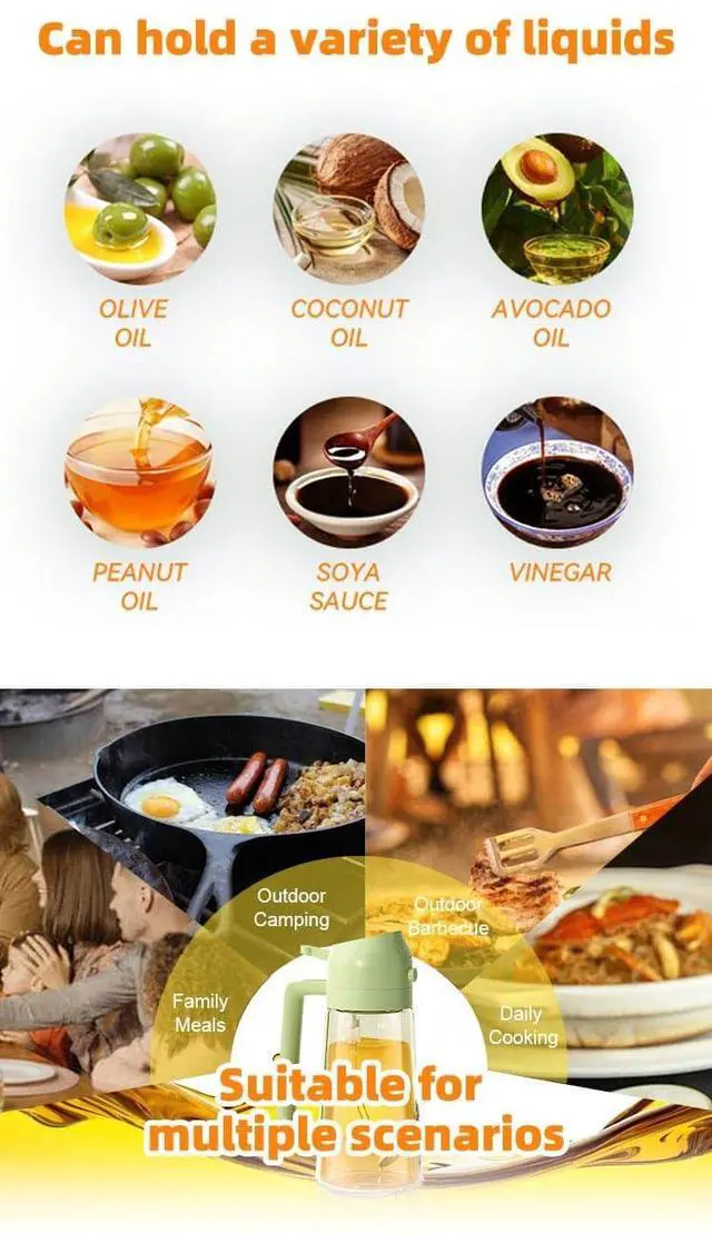 Alt view image 4 of 7 - 2 in 1 Olive Oil Sprayer for Cooking, Glass Oil Spray Bottle for Air Fryer, BBQ, Kitchen Oil Dispenser 470ml