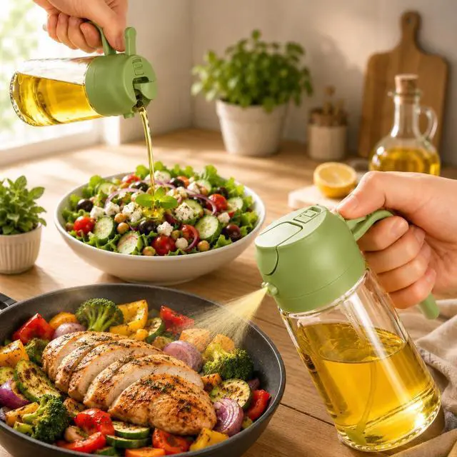 Alt view image 2 of 7 - Oil Sprayer for Cooking, 16oz/470ml 2-in-1 Glass Olive Oil Dispenser