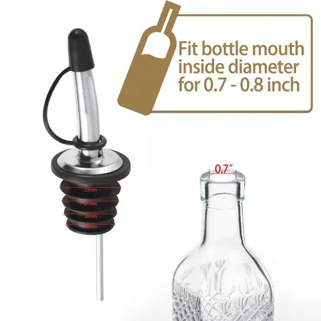 Alt view image 2 of 6 - 4-Pack Olive Oil Dispenser Spouts, Liquor Bottle Pourers, Stainless Steel Pour Spout with Dust Caps