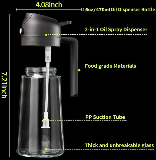 Alt view image 3 of 7 - Oil Spray Bottle for Cooking16oz Glass Olive Oil Sprayer