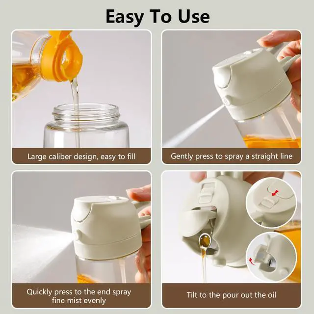 Alt view image 2 of 7 - Oil Sprayer for Cooking 16oz/470ml | Glass Oil Dispenser/Pour Bottle, Kitchen Accessories, Kitchen Gadgets for Air Fryer, Salad, BBQ, with Stickers (White)