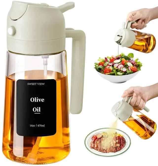 Main image of Oil Sprayer for Cooking 16oz/470ml | Glass Oil Dispenser/Pour Bottle, Kitchen Accessories, Kitchen Gadgets for Air Fryer, Salad, BBQ, with Stickers (White)