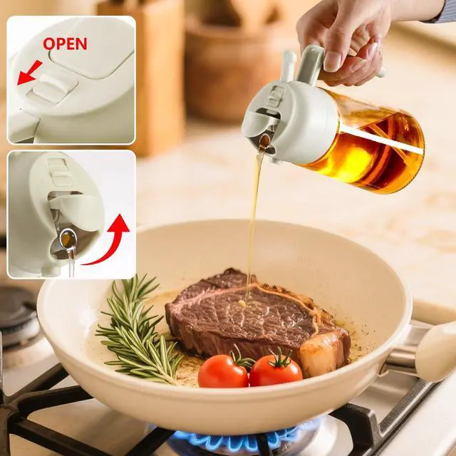 Alt view image 4 of 7 - Oil Sprayer for Cooking 16oz/470ml | Glass Oil Dispenser/Pour Bottle, Kitchen Accessories, Kitchen Gadgets for Air Fryer, Salad, BBQ, with Stickers (White)