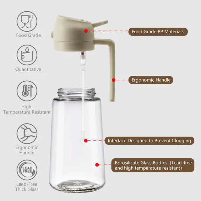 Alt view image 5 of 7 - Oil Sprayer for Cooking 16oz/470ml | Glass Oil Dispenser/Pour Bottle, Kitchen Accessories, Kitchen Gadgets for Air Fryer, Salad, BBQ, with Stickers (White)