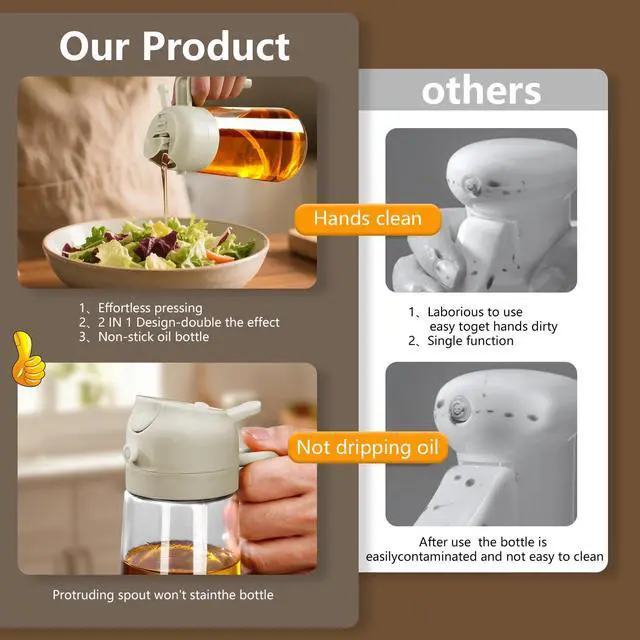Alt view image 6 of 7 - Oil Sprayer for Cooking 16oz/470ml | Glass Oil Dispenser/Pour Bottle, Kitchen Accessories, Kitchen Gadgets for Air Fryer, Salad, BBQ, with Stickers (White)