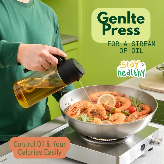 Alt view image 5 of 7 - Glass Olive Oil Sprayer for Cooking 16oz/470ml Transparent 2 in 1 Glass Oil Sprayer & Dispenser with Scale, Kitchen Gadgets & Air Fryer Accessories, Olive Oil Dispenser Black