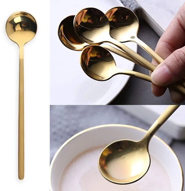 Alt view image 4 of 7 - 6 Pcs Coffee Spoons Stainless Steel Tea Spoon Round Dessert Spoon Long Handle Spoons for Hot Chocolate Ice Tea Latte Dessert Espresso Golden