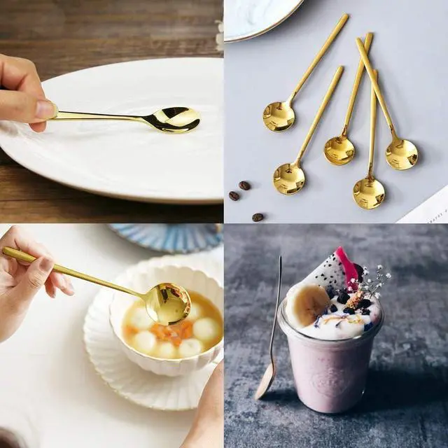Alt view image 3 of 7 - 6 Pcs Coffee Spoons Stainless Steel Tea Spoon Round Dessert Spoon Long Handle Spoons for Hot Chocolate Ice Tea Latte Dessert Espresso Golden