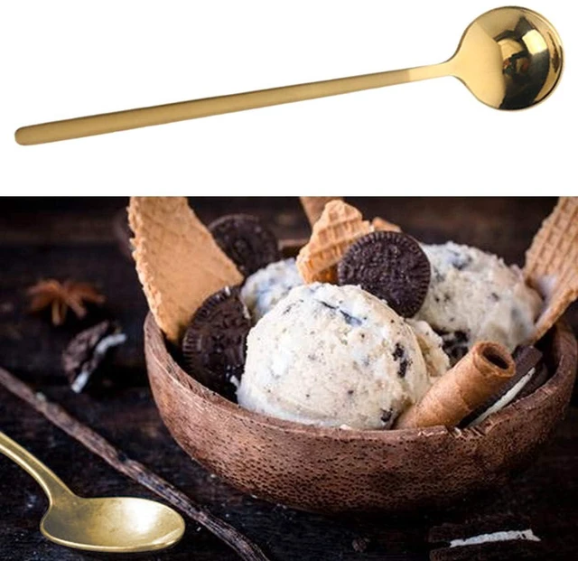 Alt view image 5 of 7 - 6 Pcs Coffee Spoons Stainless Steel Tea Spoon Round Dessert Spoon Long Handle Spoons for Hot Chocolate Ice Tea Latte Dessert Espresso Golden