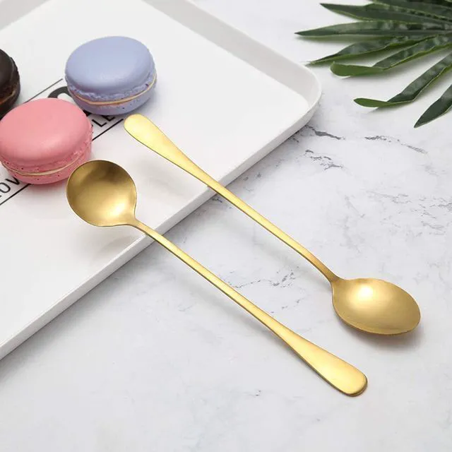 Alt view image 6 of 7 - 6 Pcs Coffee Spoons Stainless Steel Tea Spoon Round Dessert Spoon Long Handle Spoons for Hot Chocolate Ice Tea Latte Dessert Espresso Golden