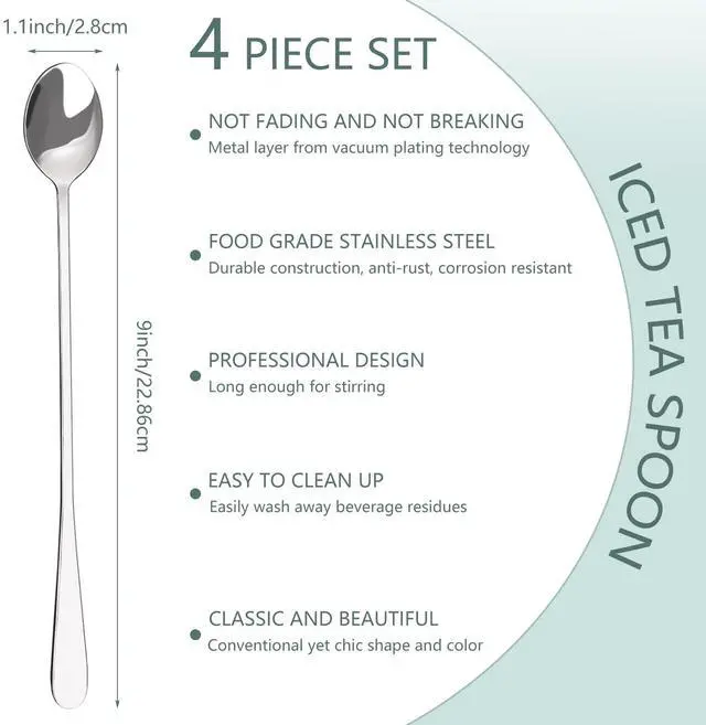 Alt view image 2 of 7 - 4 Pcs Stainless Steel Cocktail Stirring Spoons 9 inch Coffee Stirrers Ice Tea Spoon Stainless Steel Cocktail Stirring Spoons