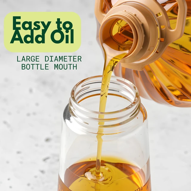 Alt view image 7 of 7 - Glass Olive Oil Sprayer for Cooking 16oz/470ml Transparent 2 in 1 Glass Oil Sprayer & Dispenser with Scale, Kitchen Gadgets & Air Fryer Accessories, Olive Oil Dispenser Black