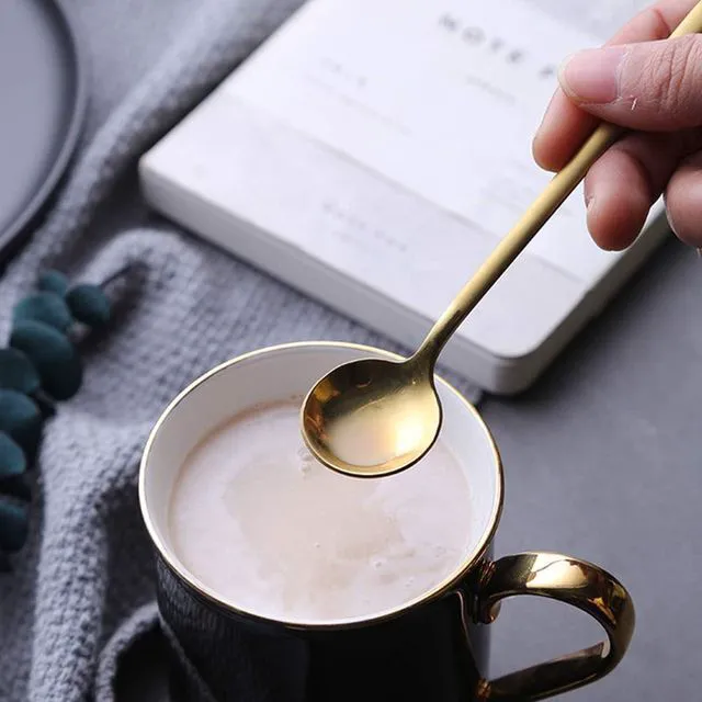 Alt view image 7 of 7 - 6 Pcs Coffee Spoons Stainless Steel Tea Spoon Round Dessert Spoon Long Handle Spoons for Hot Chocolate Ice Tea Latte Dessert Espresso Golden