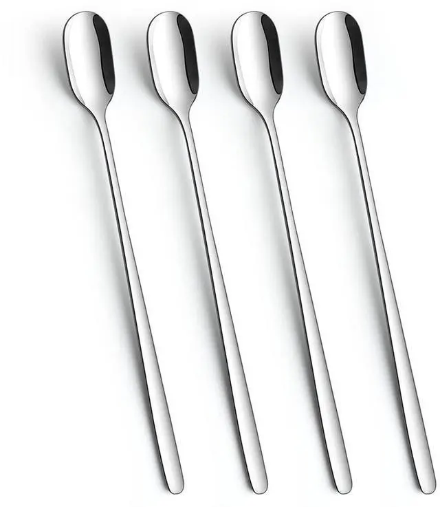Main image of Long Handle Ice Tea Spoons, 9.1-Inch Stainless Steel Stirring Spoons for Coffee, Ice Cream, Cocktail Mixing and Cold Drinks - Set of 4