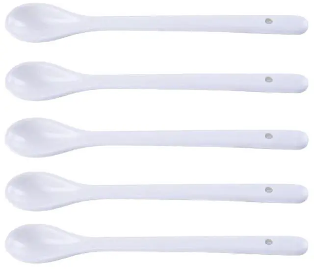 Main image of 6.7" Ceramic Egg Spoon Set (5 Pieces), White Long-Handled Teaspoon for Coffee, Tea, Yogurt, Ice Cream, Sauces and Desserts, Espresso Stirrer