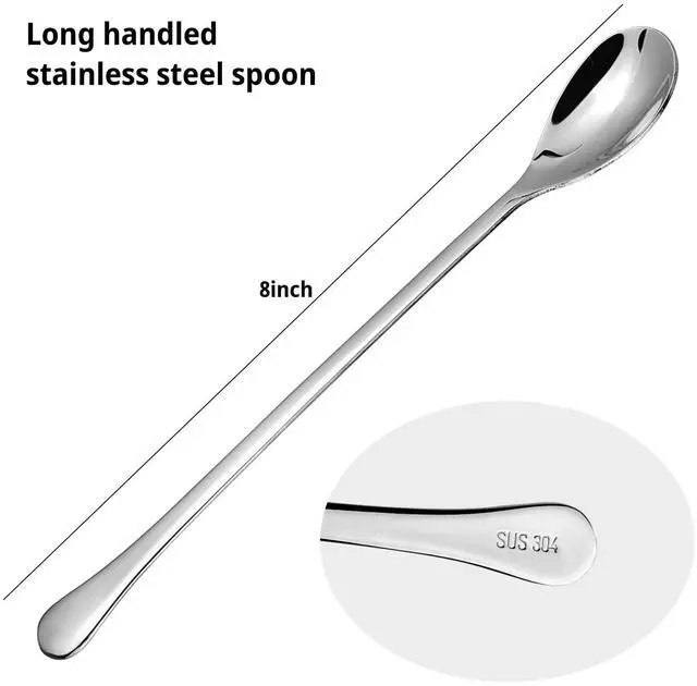 Alt view image 2 of 6 - Ice Tea Spoon,304 Stainless Steel Long Coffee Spoons for Coffee Bar,8-Inch Long Handle Mixing Spoon,Bar Spoon Cocktail Mixing Stirrers for Drink (4, Silvery)