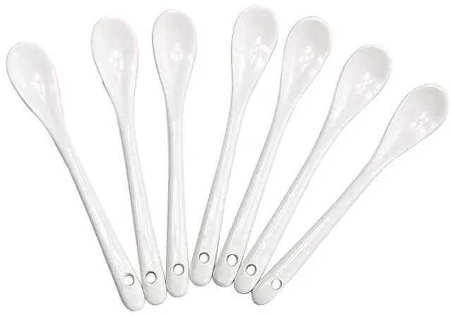 Alt view image 3 of 7 - 6.7" Ceramic Egg Spoon Set (5 Pieces), White Long-Handled Teaspoon for Coffee, Tea, Yogurt, Ice Cream, Sauces and Desserts, Espresso Stirrer
